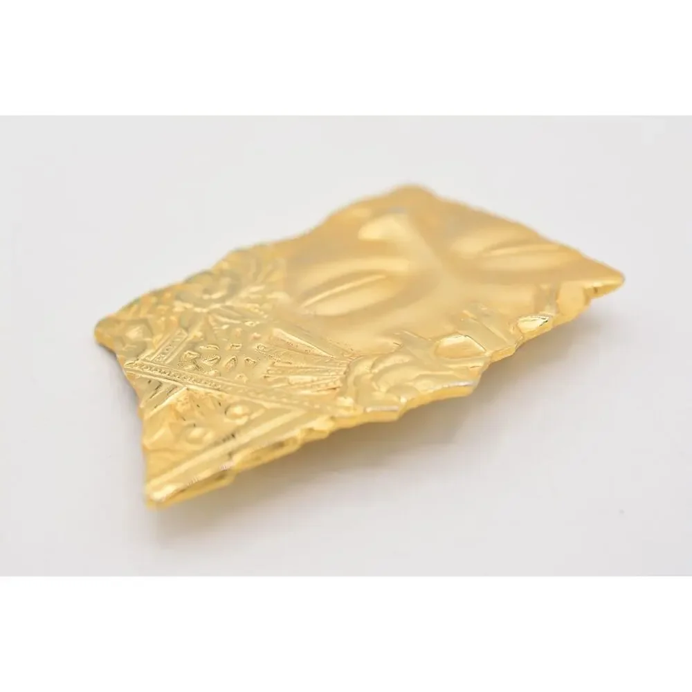 JJ Vintage Pin Brooch Asian Abstract Statue Brushed Gold Signed 1980s BinAJ